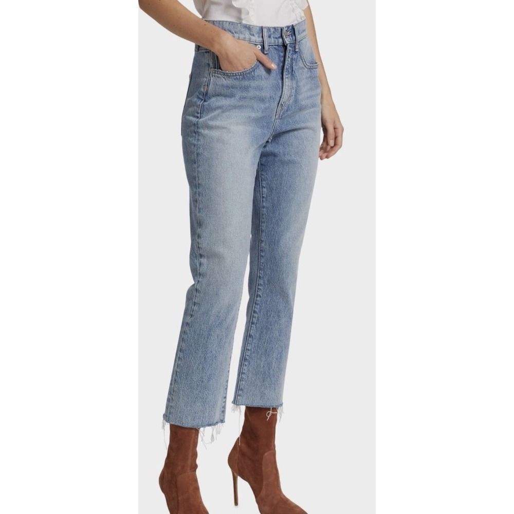 Veronica Beard Joey Straight Leg‎ High Rise Jeans Light Wash Distressed Size 27